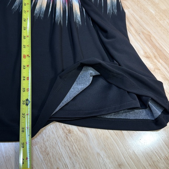 Maggy London Black Dress with Vibrant Pattern- Lined batwing flattering slipover - Picture 7 of 10